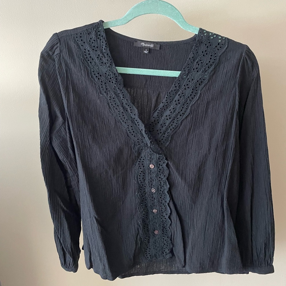 Madewell Charcoal Lace Detail Blouse